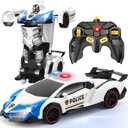 Getatoy Remote Control Car Transformer Toys for Boy 4-6 Years Old: One-Button Transforming Police Car with LED Light & 360° Rotation Drifting 2.4 Ghz Robot RC Car Christmas Birthday Gift Idea for Kids