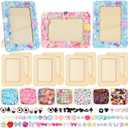 Thyle 4 Pack Mosaic Picture Frame Painting Craft Kit for 4 x 6 Inch Photo 4 Pcs DIY Unfinished Wooden Picture Frames with Beads Stickers Tweezers for DIY Craft Gifts