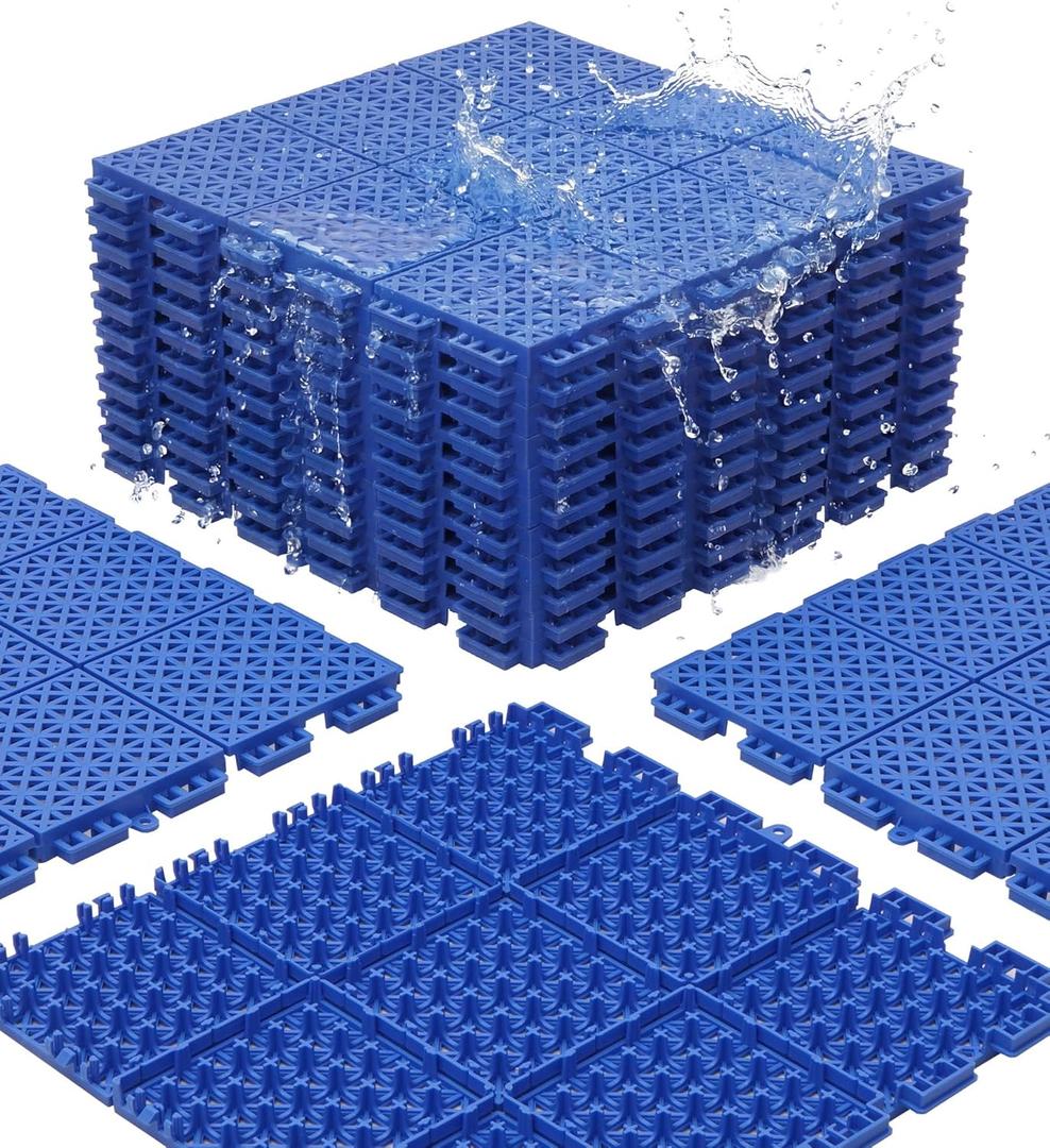 jxgzyy 20 PCS Basketball Court Tiles, 5/8 Inch Thick Portable Sport Outdoor Floor Tiles, Non Slip PP Interlocking Drainage Mat for Tennis Court Drain Pool Patio Porch, 13.38" x 13.38"