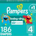 Pampers Diapers - Baby Dry - Size 4, 186 Count, Absorbent Disposable Infant Diaper (Packaging May Vary)