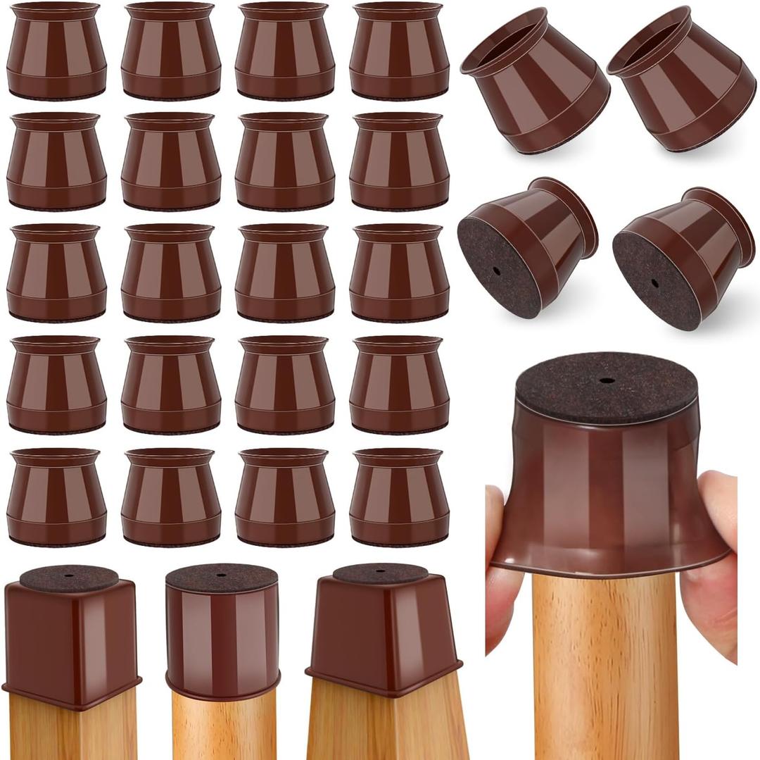 24 Pcs Chair Leg Floor Protectors Round, Silicone Felt Furniture Leg Pads Caps Covers for Hardwood Floors (Fit 15/16" to 1-5/16") (Brown)