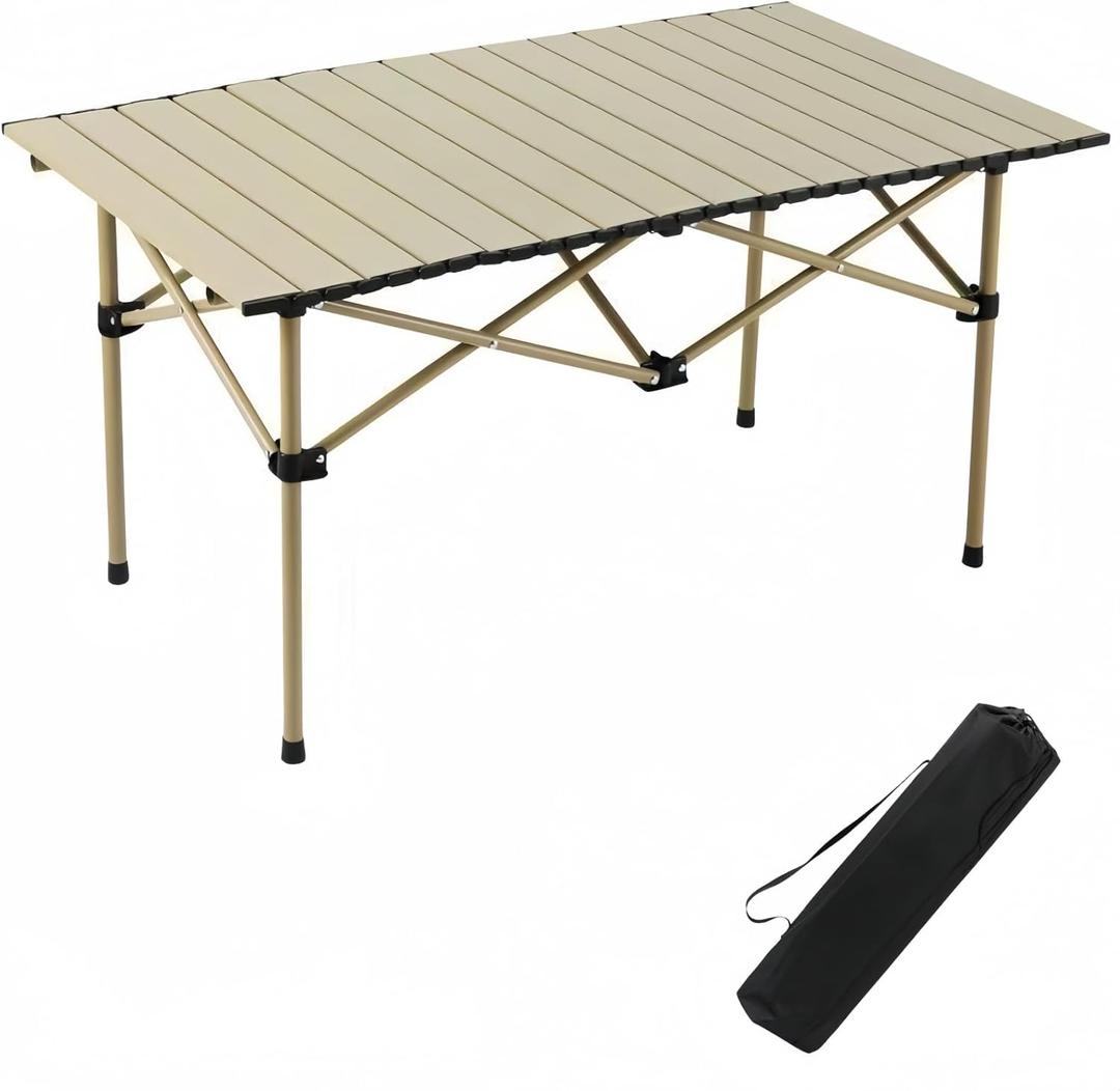 Folding Camping Table, Portable Beach Table,with Portable BagSuitable for Indoor, Outdoor, Camping, Backyard, Party, Patio, The Yellow Camping Table at The Beach (large size 37"D x19.7"W x21.5"H)