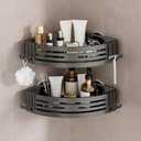 Conworld Corner Shower Caddy Suction Cups, Corner Shower Shelf for Inside Shower, Organizer Suction for Bathrooms Storage, No-Drilling Removable (Aluminum, 2-Pack, Gunmetal Gray)