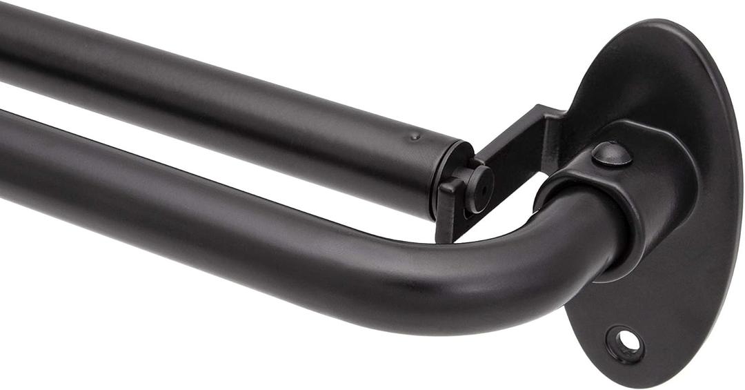 Eclipse Clinton Black Out Curtain Rod, 5/8 Inch Double Bar Wrap Around Adjustable Rod, For Windows 28 to 48 Inch, Matte Black