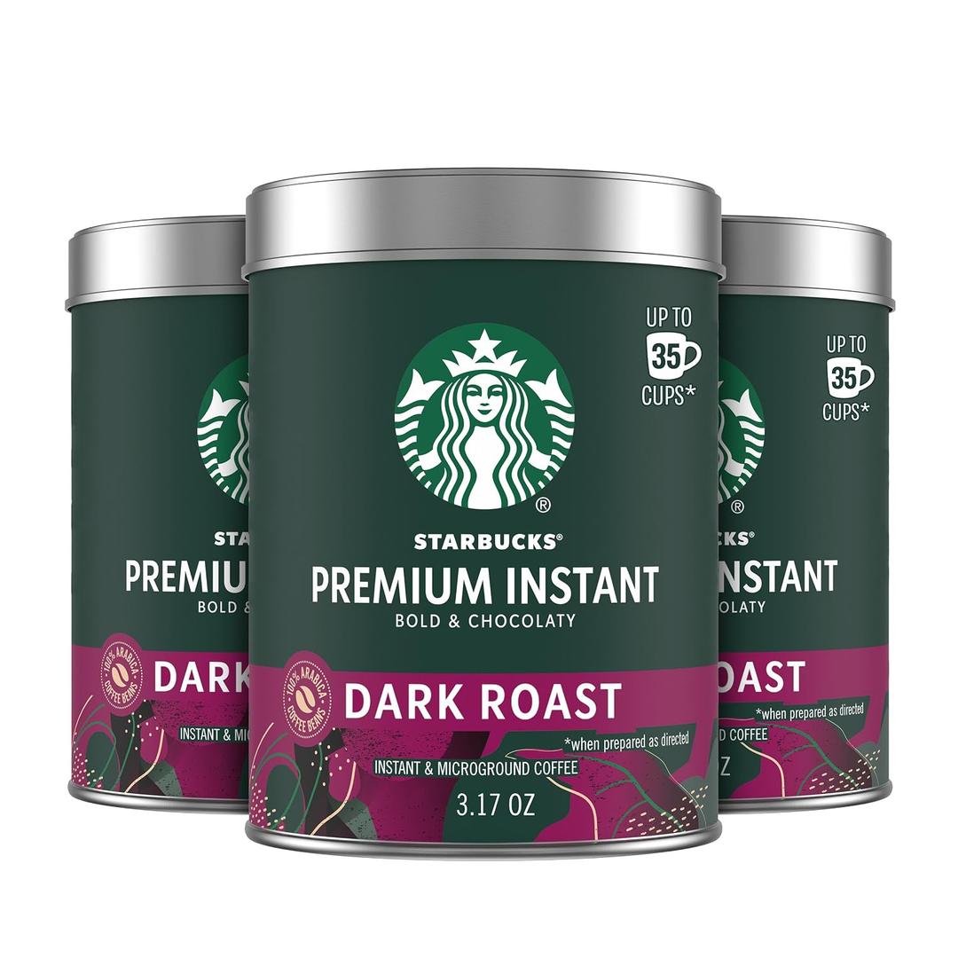 Starbucks Premium Instant Coffee, Dark Roast Coffee, Arabica Beans, Three 3.17 oz Tins (EXP 06/03/26)