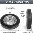 GICOOL 6" Flat Free Solid Rubber Tire and Wheel, with Ball Bearings and 1/2" Axle Bore Hole, 1.3" Centered Hub, 2 Pack