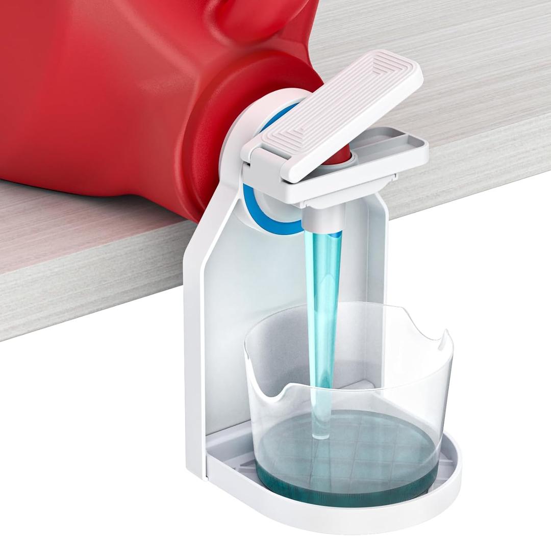 KMOUANTS Laundry Detergent Dispenser Cup Holder,Nozzle Upgraded Labor-Saving Switch Easily No More runny or Messy Laundry Detergent, Laundry Cup Holder and drip Tray Room Organization and Storage
