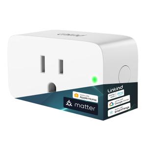 Linkind Matter Smart Plug, Work with Apple Home, Siri, Alexa, Google Home, SmartThings, Smart Outlet 15A/1800W Max, Smart Home Automation, APP Remote Control,Timer&Schedule, 2.4G Wi-Fi Only, 1 Pack (1 Pack)