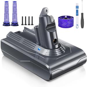 Battery Replacement for V6, 21.6V 6500mAh Li-ion Battery Compatible with V6 Animal V6 Absolute V6 Motorhead V6 Fluffy SV03 SV04 SV05 SV06 SV07 SV09 DC58 DC59 DC61 DC62 DC72 DC74 Vacuum Cleaner