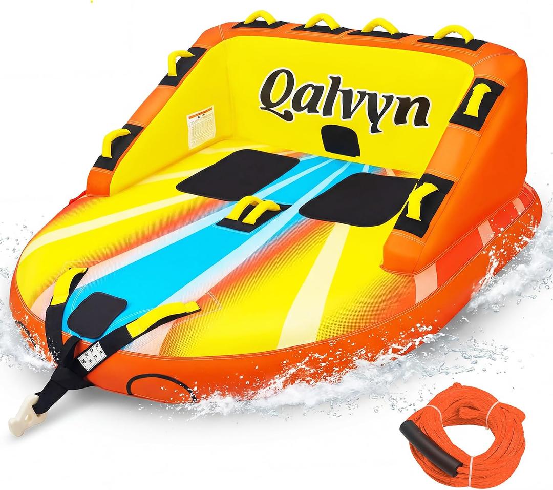 1-2 Person Inflatable Towable Tubes for Boating – Heavy-Duty Nylon Cover, EVA Foam Pads, Dual Tow Points for Easy Pulling, Patented Speed Valve for Quick Setup