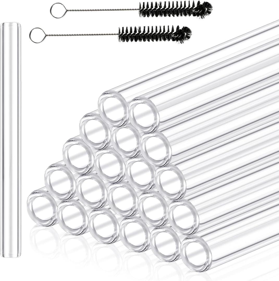 20 Pieces 6 Inches Long Clear Glass Tubes for Art DIY, 12mm OD 8mm ID 2mm Thick Wall Glass Borosilicate Blowing Tubing with 5 Cleaning Brush