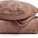 EverGrace Velvet Quilt Set King Size, Luxurious Soft Quilted Bedding Sets, Lightweight Velvet Comforter for All Season, Striped Channel Bedspread Coverlet with 2 Shams, Terracotta Clay