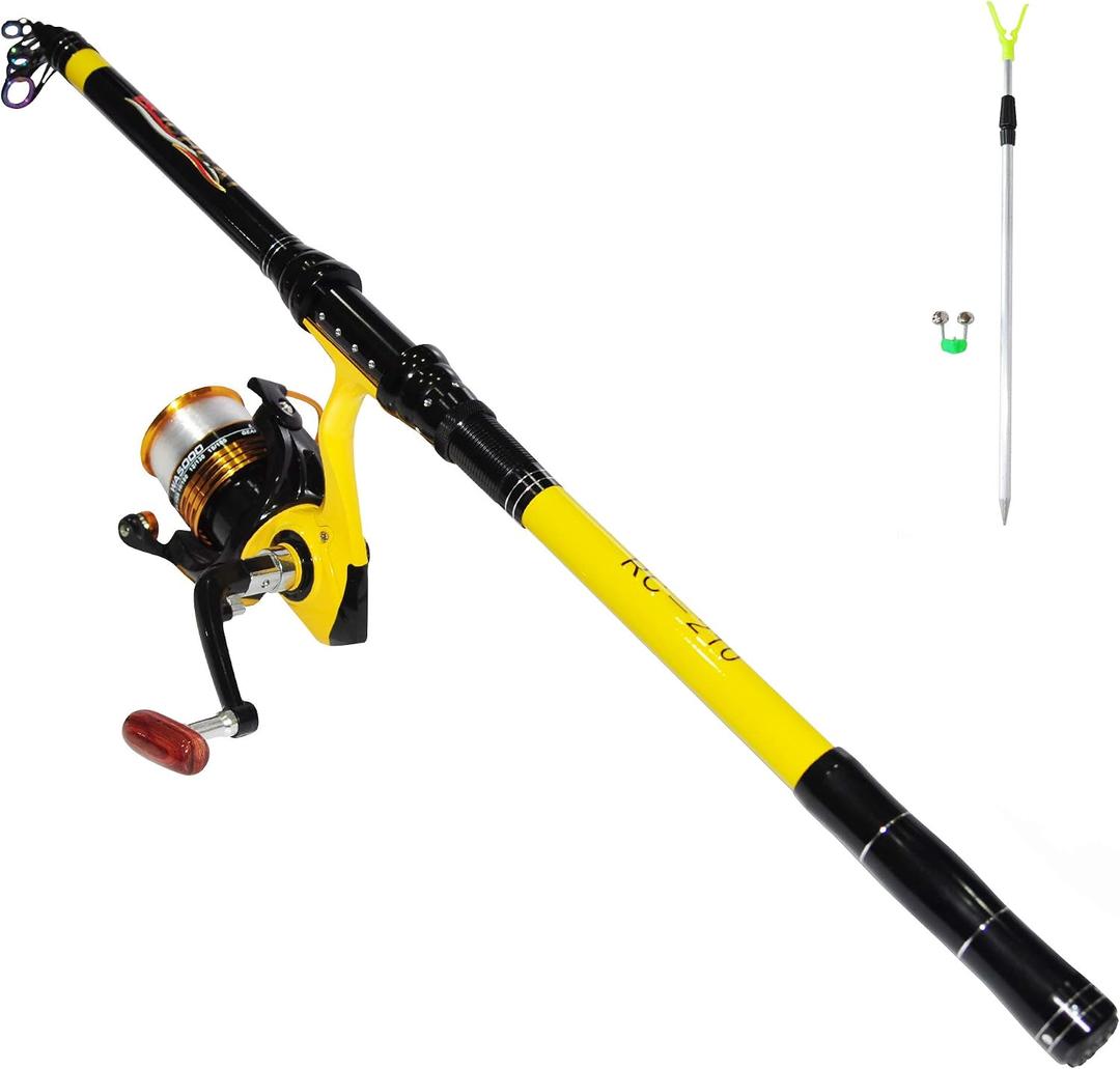 Richcat Fishing Rod and Reel ComboMedium Heavy Poles and Reels Telescopic Rod Kits for Adults 22lb Line Pre-spooled with Spining Reel for Travel Saltwater Freshwater Catfish Bass Fishing, 7.9ft