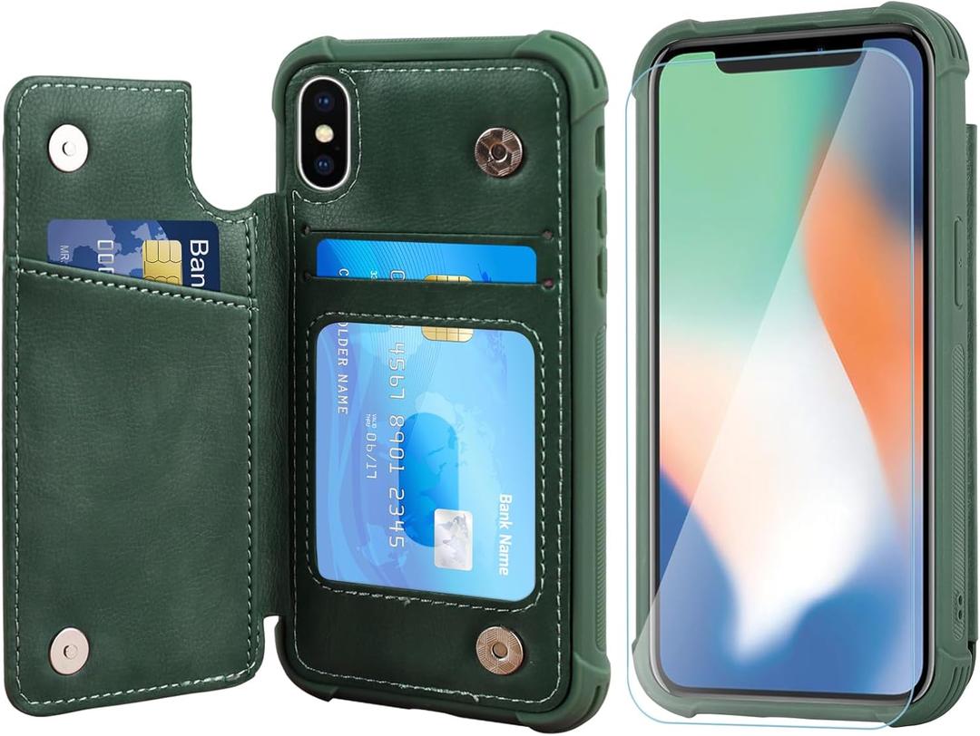 VANAVAGY Compatible for iPhone X/XS/10 Wallet Case for Women Men, PU Leather Flip Phone Cover Fits Magnetic Car Mount with RFID Blocking Credit Card Holder,Forest Green VANAVAGY Compatible for iPhone X/XS/10 Wallet Case for Women Men, PU Leather Flip Phone Cover Fits Magnetic Car Mount with RFID Blocking Credit Card Holder,Forest Green