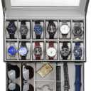 ProCase Watch Box, 12 Slot Mens Watch Case With Drawer, 2-Layer Watch Display Case With Glass Lid, Mens Jewelry Box Storage Holder Organizer, Birthday Valentine Gifts for Men -12Slot, Black