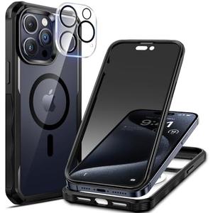 seacosmo Magnetic Case for iPhone 15 Pro Max, Privacy Screen Protector and Camera Lens Protector, [Military Grade][Full Body Protection], for iPhone 15 Pro Max Anti-Peep Case, Black