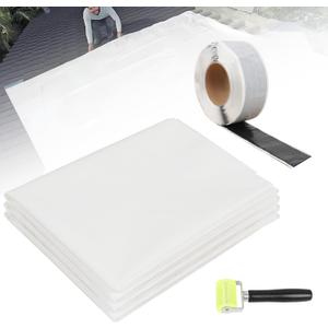 Self-Adhesive Roof Tarp | 5 x 5 Heavy Duty Roof Tarp with Self Stick Roll Butyl Tape White Multi Purpose Thick UV-Resistant Roof Waterproof Cloth for Leaks, Roof Repairs