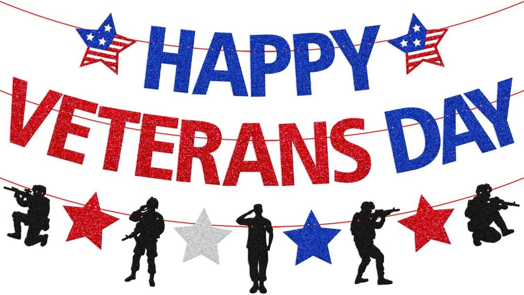 2 x Happy Veterans Day Banner Blue Red Veterans Day Decorations America Patriotic Army Military Soldier Thank You Veterans Theme Dcor Remember and honor Veterans Day Party Supplies