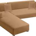 Sectional Couch Covers 2-Piece Softness L Shaped Sofa Cover Super Stretch L-Type Couch Slipcover with 2Pcs Pillowcases Sofa Slipcover 3 Seater + 3 Seater Furniture Protector (Camel)