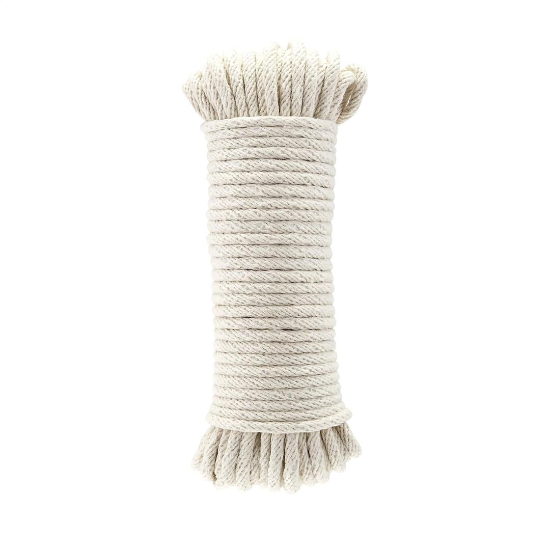 Amazon Basics Natural Cotton Braided Rope, Strong, Low Stretch, All-Purpose, Clothesline, DIY Projects, Crafting, Indoor & Outdoor Use, 3/16 Inch x 50 Foot (4.5mm x 15m), Off White