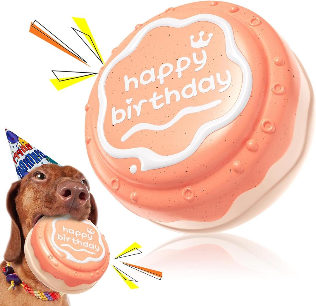 Large Size Cake Squeaky Dog Toy for Medium/Large Dogs Breed Aggressive Chewers Durable Bouncy Pink Squeak Toys