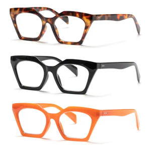 PEYEOISD 3 Pack Oversized Fashion Cat Eye Reading Glasses Women, Large Anti Blue Light Cateye Readers Flexible Spring Hange, Set of 2
