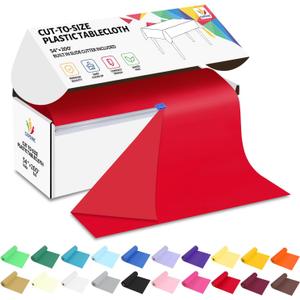 CXPSINC 54 Inch X 200 Feet Plastic Table Cover Roll Disposable Tablecloth with Slide Cutter for All Type/Shape Tables | Picnic, Party, Banquet, Birthdays, Weddings (Red)