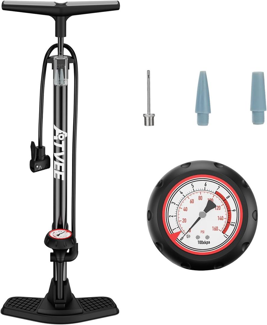 Bike Pump, 25 Height Full Size Bicycle Pump with 160 PSI High Pressure, Bike tire Pump with Presta and Schrader Valve, Bike Air Pump for Bike Tires, Balls and Swimming Ring,Bike Pumps with Psi Gauge