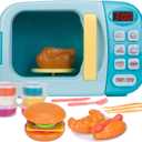 Microwave Kitchen Play Set with Light Sound for Kids with Pretend Fake Food and 6 Color DIY Play-Dough Clay Great for Toddlers 3 and Older Grils and Boys (Blue)