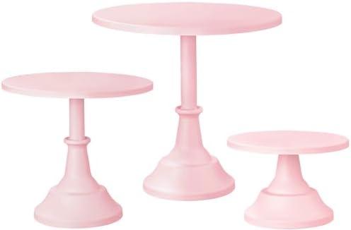 HBlife 3-PCS Pink Cake Stand Set (8"/10"/12" Plate) for 6-10 Inch Cakes, Perfect Dessert Table Display Set, Cupcake&Cake Stands for Party, Wedding, Birthday, Baby Shower, Anniversary (Metal)