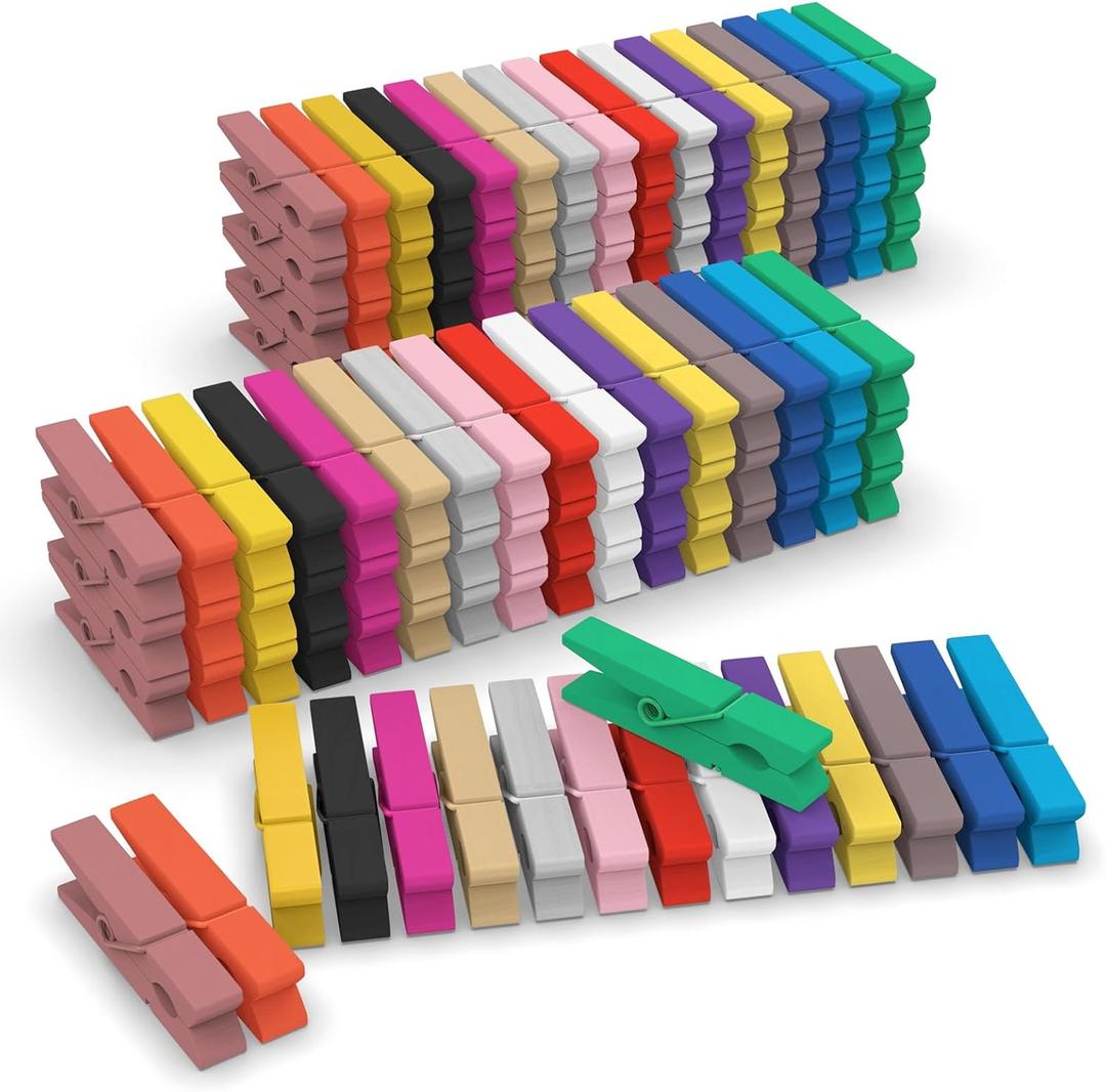 (Pack of 128) Mini Wooden Colored clothespins,16 coloers Each 8pcs