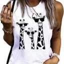 Women's Cute Giraffe Printed Tank Top Funny Summer Animal Graphic Sleeveless Tee Shirt (White)