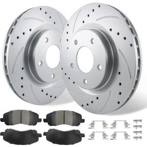 Betthand Front Brake Kits for 2007-2017 Jeep Patriot Compass, 2008-2014 Dodge Avenger, 2008-12 Caliber, 2011-14 Chrysler 200, 07-10 Sebring, Drilled & Slotted, Geomet-Coated Rotors And Ceramic Pads