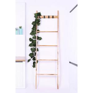 Wood Blanket Ladder, 5-Tier Decorative Quilt Holder, Wall-Leaning Towel Rack for Living Room & Bedroom, Rustic Farmhouse Blanket Display Shelf for Bathroom & Home Dcor