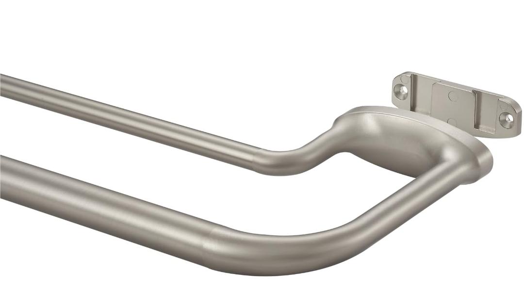 Mayrhyme Brushed Nickel Double Curtain Rods for Windows 48-84 Inches,1 Inch Adjustable Double Wrap Around Blackout Curtain Rod with Aluminum Finials and Brackets, Pack of 2