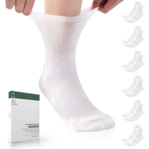 Bulinlulu Bamboo Viscose Diabetic Socks, 6 Pairs Non Binding Ankle Socks, Reinforced Toe, Size 6-9/9-11/13-15 (Medium, White)