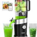 Cold Press Juicer Fits Whole Fruits, Aeitto Masticating Juicer Machines with Wide Feed Chute, Juice Extractor Machine Easy to Clean, High Juice Yield, Easy to Assemble, Self Feeding (4.35INCH, Raven Black)