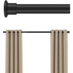 Tension Curtain Rod by EZFurni, 42-123 Inches, Heavy Duty Tension Rods for Windows, Adjustable Spring Loaded Curtain Rods No Drilling, Renter Friendly, Hold Up Blackout Curtains and Non Slip, Black