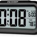 Peakeep Night Light Digital Alarm Clock Battery Operated with Indoor Temperature, Desk Small Clock (Black)