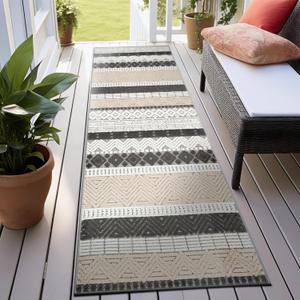 Rugshop Gray Marbella Boho Indoor/Outdoor Runner Rug for Deck,Porch,Hallway, Entryway and Kitchen 2'7" x 10'