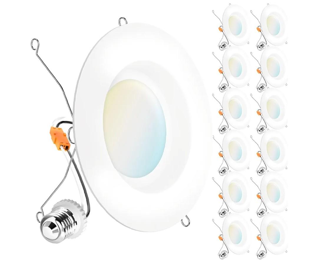 Sunco 12 Pack 6 Inch LED Recessed Lights, Retrofit Can Lights, Smooth Trim, 965 LM, 13W (75W Equivalent), Selectable CCT 2700K/3000K/3500K/4000K/5000K, Dimmable, Damp Rated UL