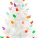 Brightown 13 Inch Ceramic Christmas Tree, Pre-lit Tabletop Christmas Tree with Multicolored LED Lights and Star, Battery Operated, White