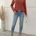 AUTOMET Womens Long Sleeve Shirts Fall Tops Fashion Outfits 2025 Asymmetric Square Neck Sweaters Dressy Casual Tunic Clothes (Medium, Caramel)