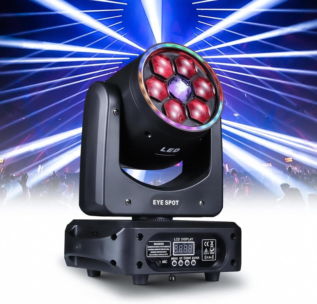 DJ Light Moving Head 150W LED Stage Lights 8 GOBOs 8 Colors Bee Eye + Spot + Halo Effect DMX512 Sound Activated for Wedding DJ Party Club Disco Events