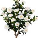 38" Tall Faux Artificial Plants Outdoor Camellia Trees Indoor Fake Tree Potted Plant Bushes with 32 White Blooming Flowers in Pot Home Decor Arboles Artificiales para Christmas Decoracions