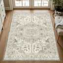 3x5 Rug,Ultra-Thin Washable Rugs for Living Room, Stain Resistant Entryway Rug,Non-Slip Area Rugs, Vintage Small Rugs (Brown/Ivory,3'x5')