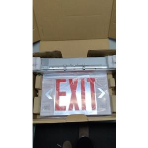 LED Exit Sign LED Edge-Lit Exit Sign Emergency Light, 120-347V, Recessed Mount Emergency Light, Aluminum Housing, Single Face Acrylic Panel, Red or Green Letters, with Battery Backup