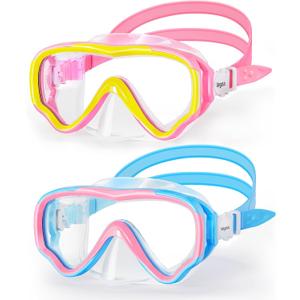 VegoVia Kids Swim Goggles with Nose Cover, Anti Fog Wide View Clear Swim Mask for Kids Youth 3-15, Anti-Shattered No-leak (F-Blue & Pink (2 pack))