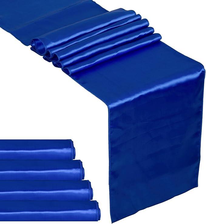 5 Pack Royal Blue Satin Table Runner 12 x 108 Inches Long, Bright Satin Silky Smooth Table Decor for Birthday Party Decorations Wedding Banquets