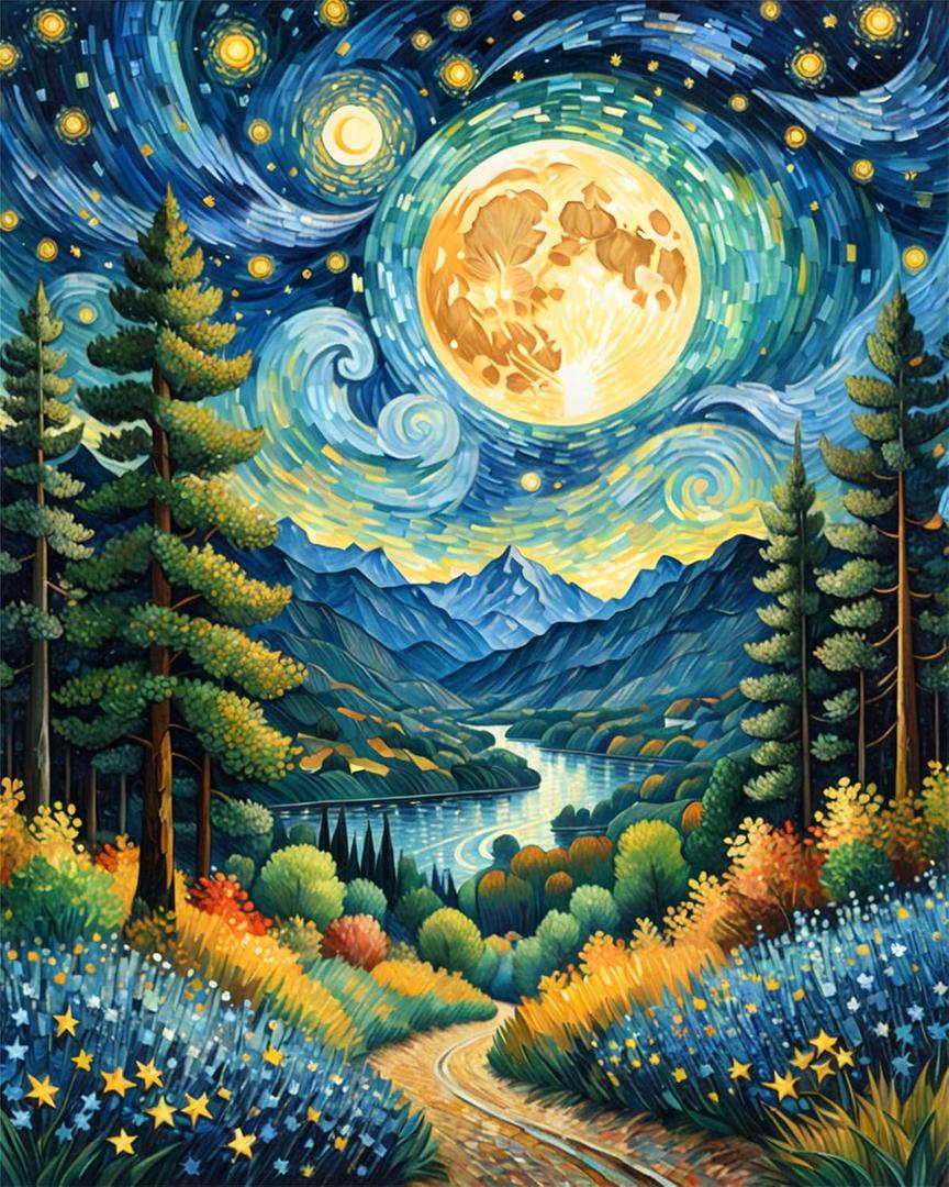 ldazao Moon Paint by Numbers Kit for Adults Beginner Forest Adult Paint by Number Kits On Canvas Adults' Paint-by-Number Kits DIY Oil Painting for Gift Home Wall Decor 16x20 Inch (SZ0018)